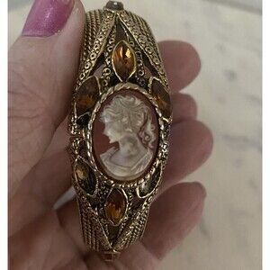 Bracelet Amber Color With Hidden Watch  Glass Cameo Bracelet Womens